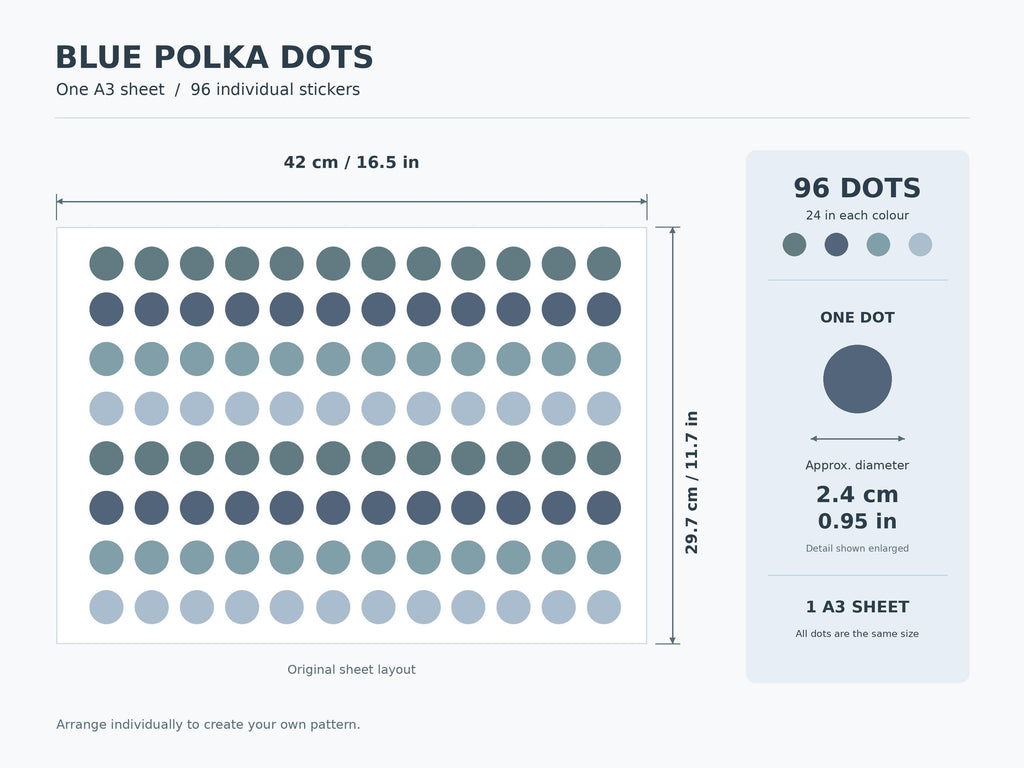 96 Blue Polka Dot Wall Decals