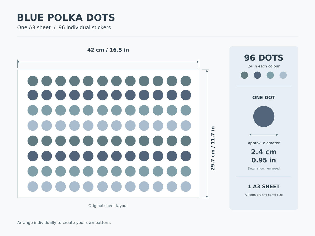 96 Blue Polka Dot Wall Decals