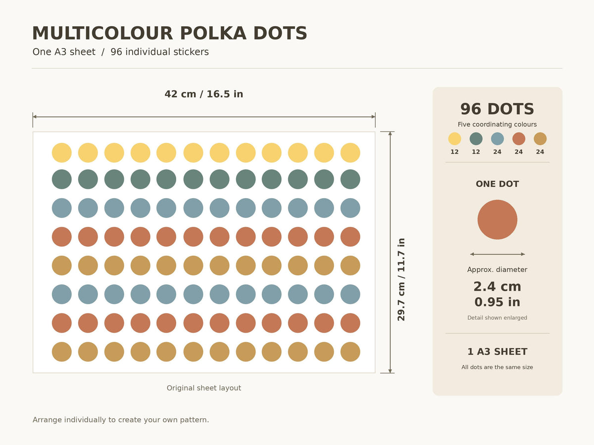 96 Colorful Polka Dot Wall Decals