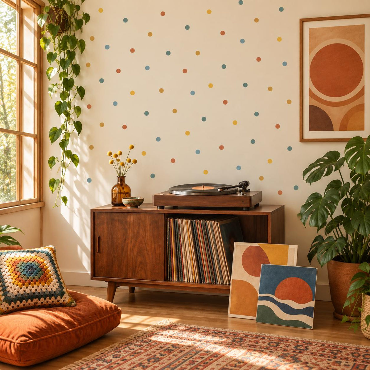 96 Colorful Polka Dot Wall Decals