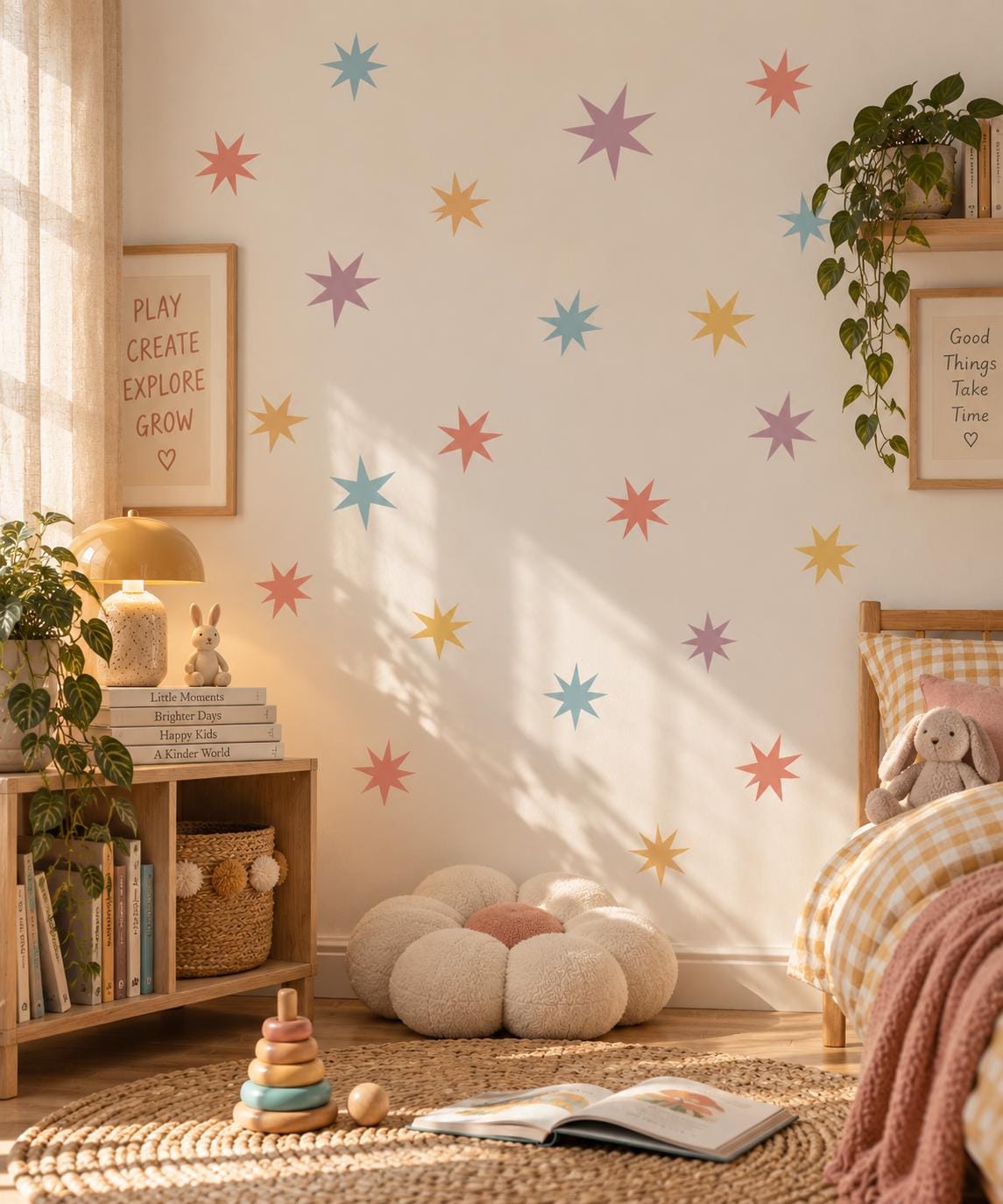 Pastel star decals on a wall