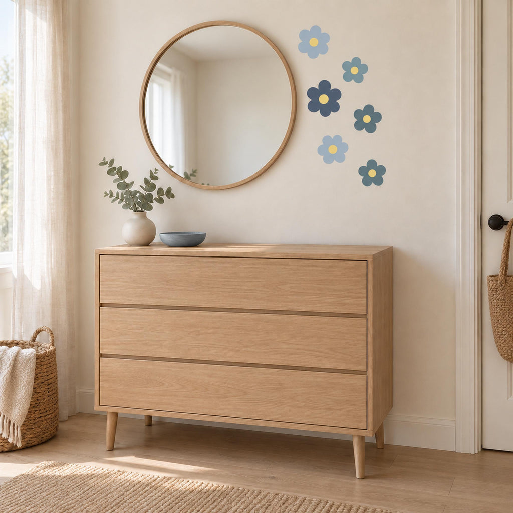 Blue flower wall decals in a children's bedroom