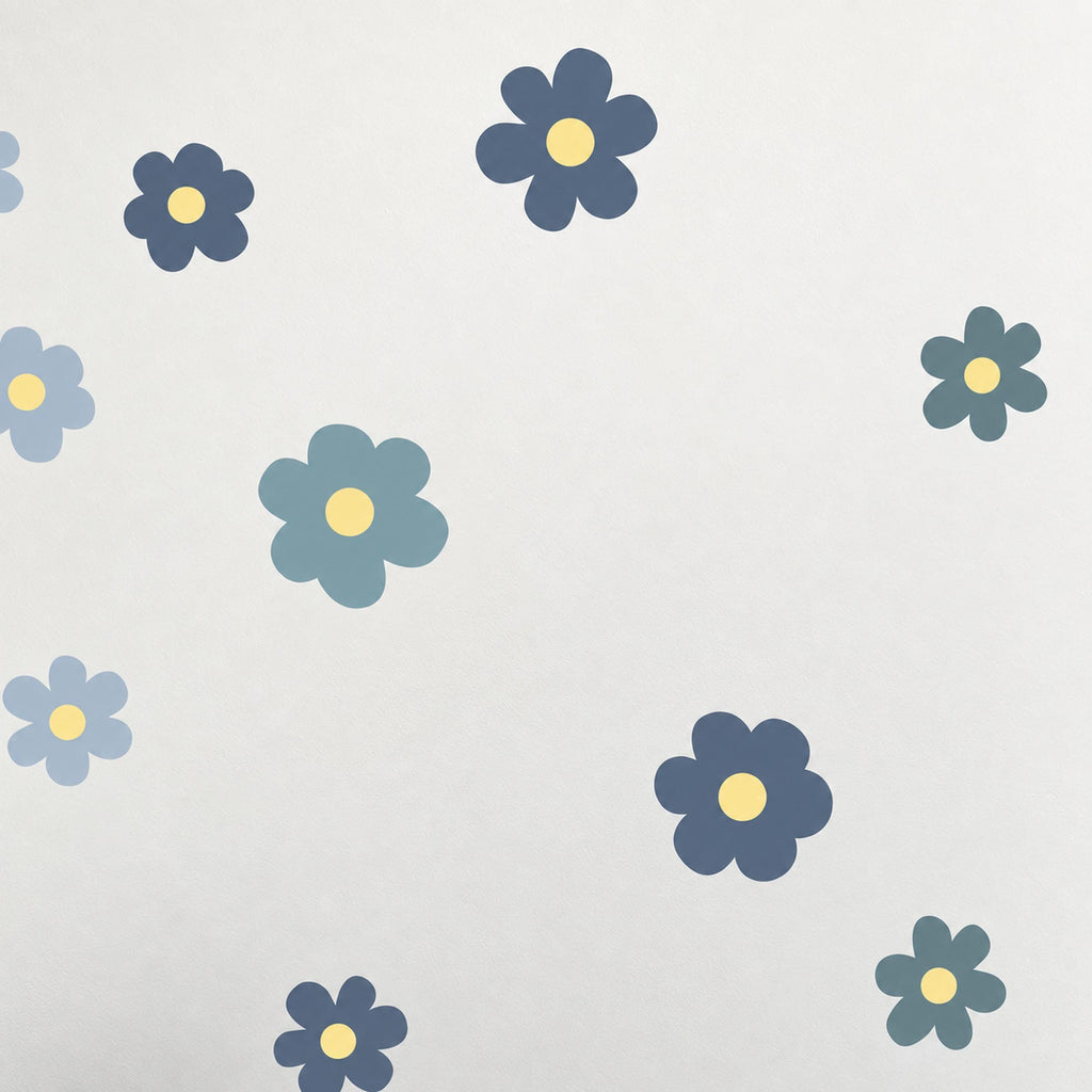 A3 sheet of 17 blue flower wall decals with size guide
