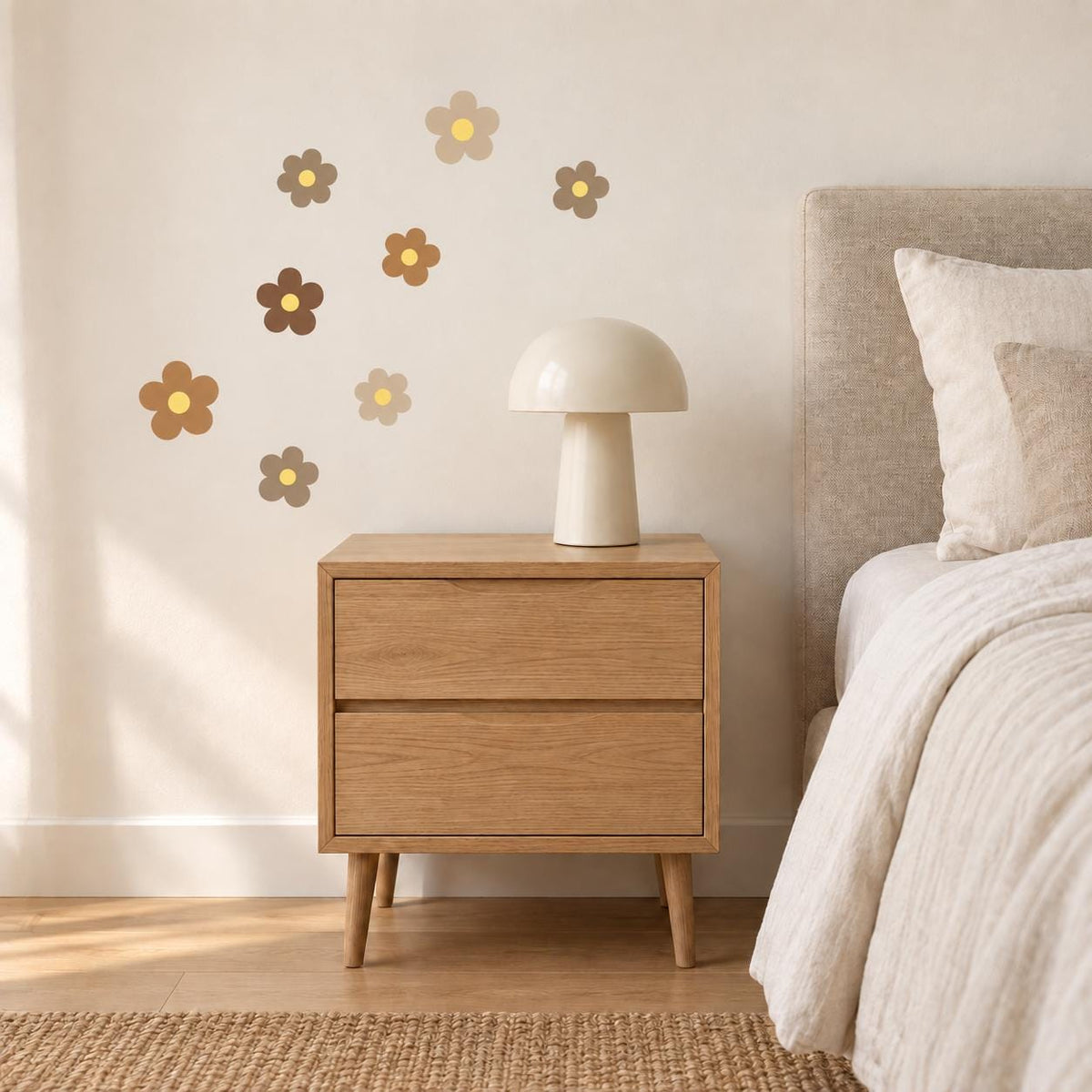 Brown Flower Wall Decals in cocoa brown, warm taupe, muted caramel and pale sand