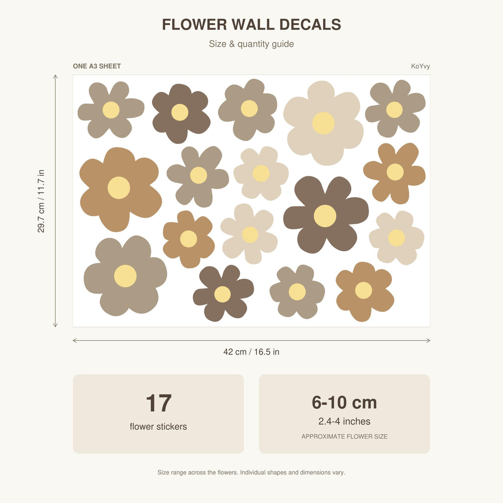 Brown flower wall decals in a neutral nursery