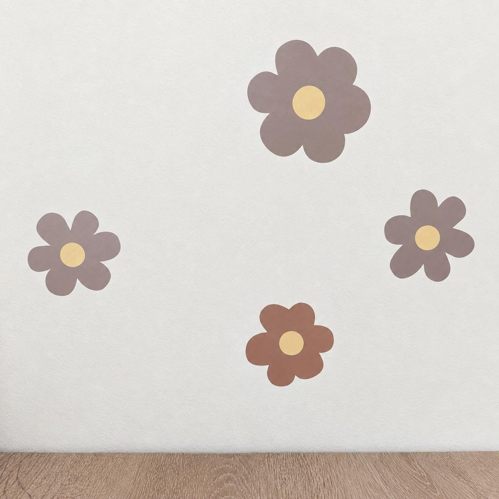 A3 sheet of 17 brown flower wall decals with size guide