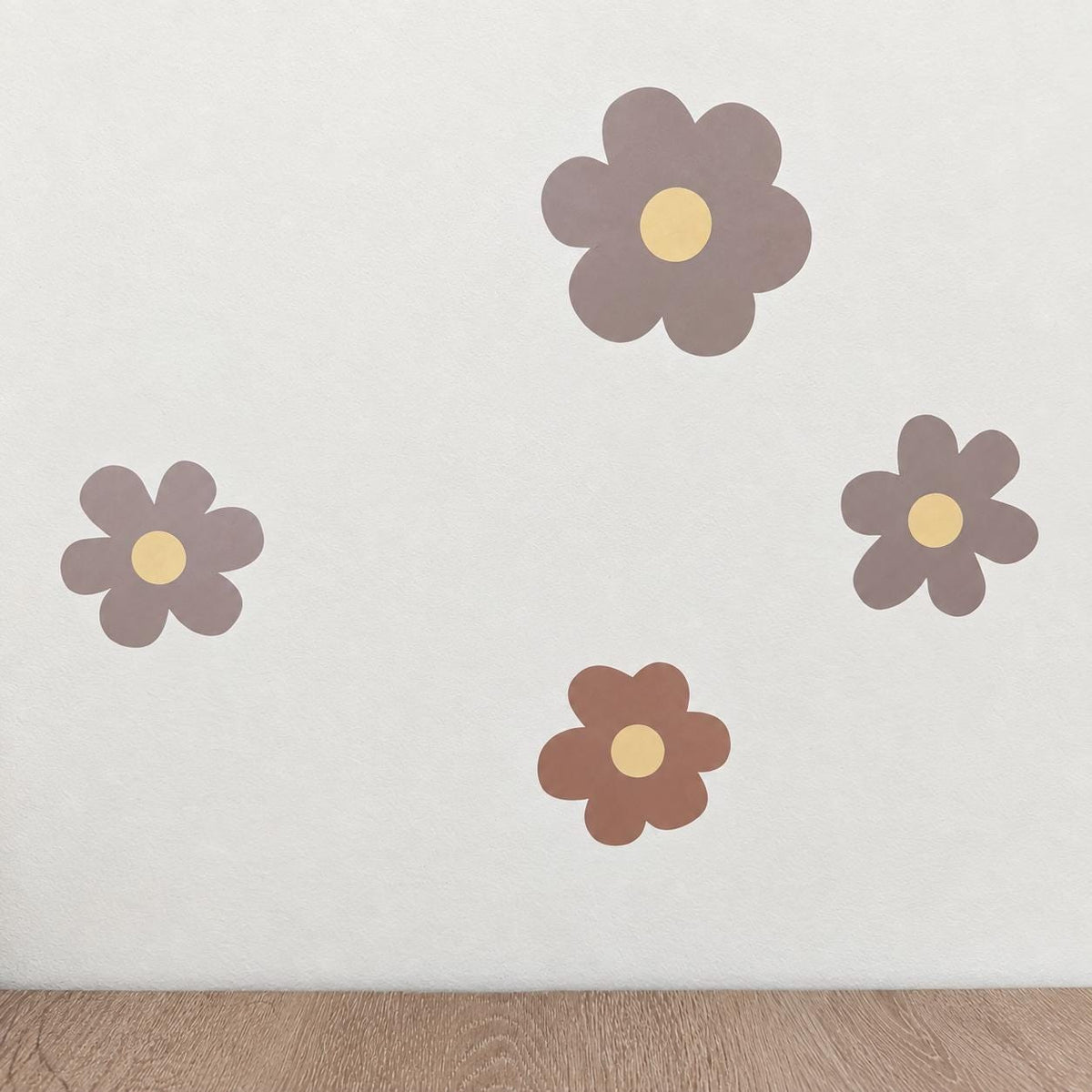 A3 sheet of 17 brown flower wall decals with size guide
