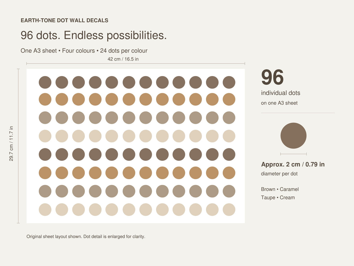 96 Neutral Brown Polka Dot Wall Decals