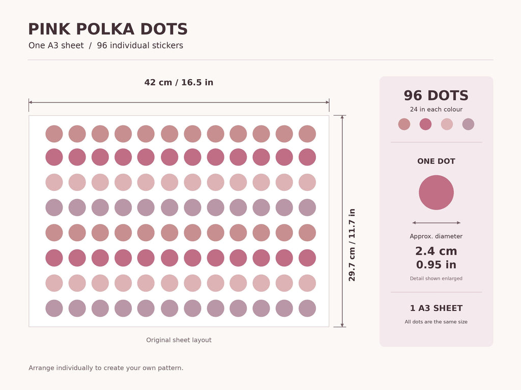 96 Pink Polka Dot Wall Decals