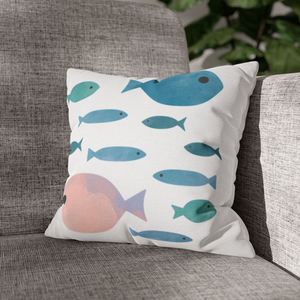Fish pillowcase in a room