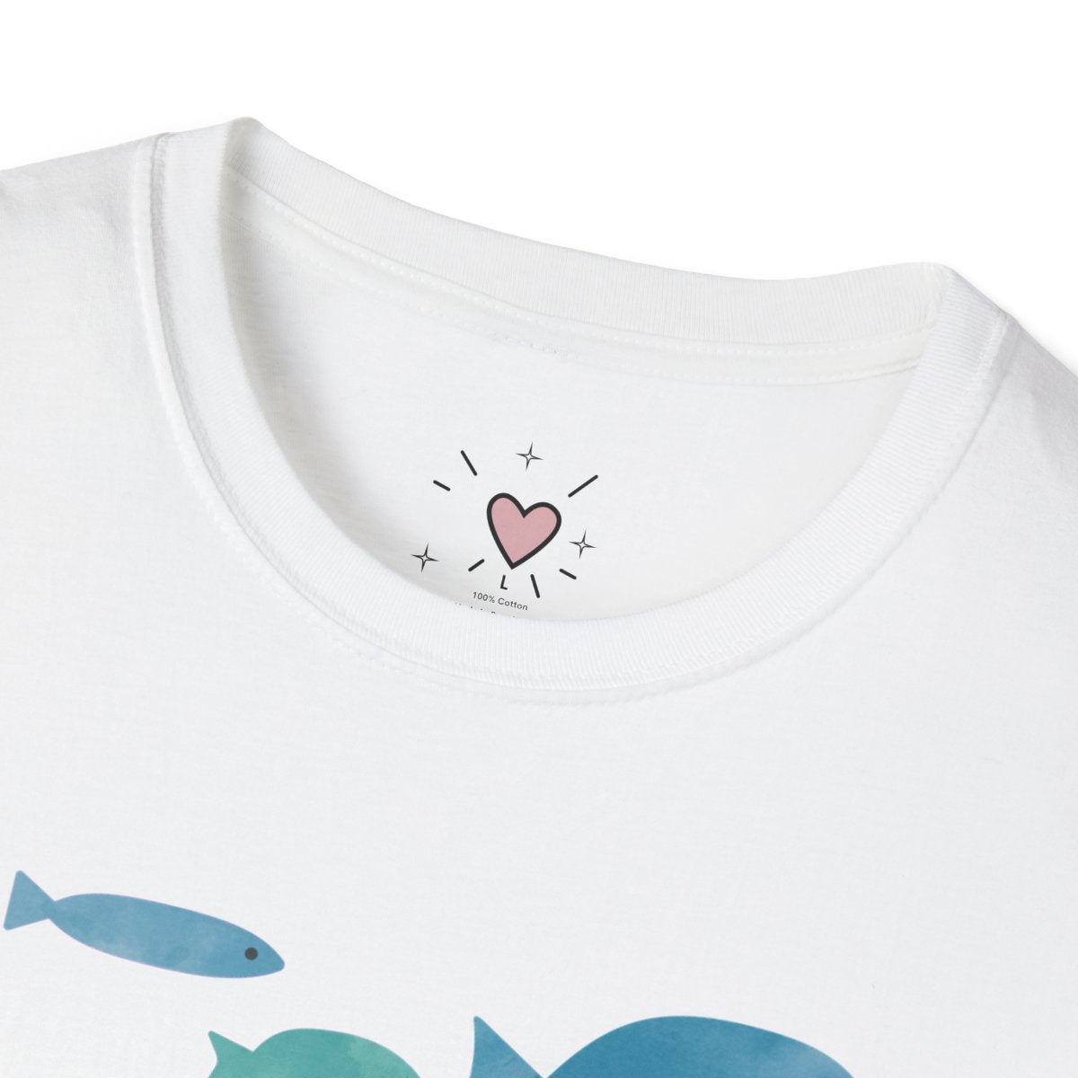 Fish t-shirt collar close-up