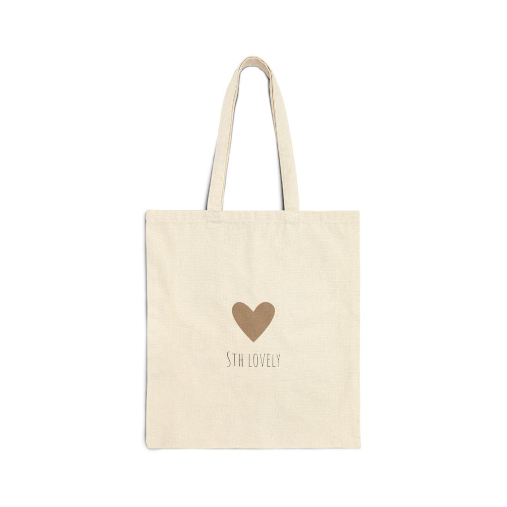 Front of the neutral heart tote bag
