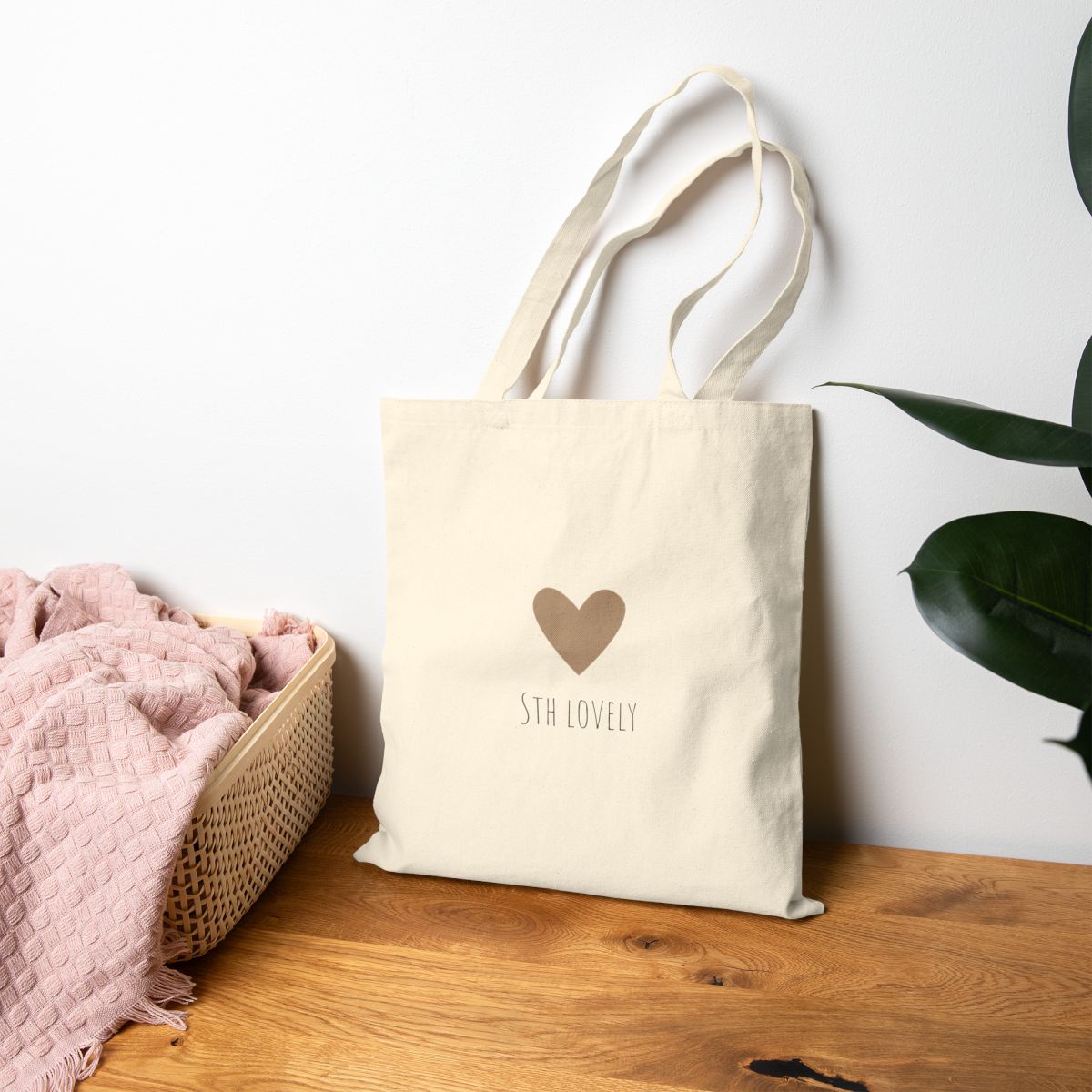 Back of the neutral heart tote bag