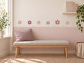 Pink Flower Wall Decals in blush pink, dusty rose, berry and mauve with pale yellow centres