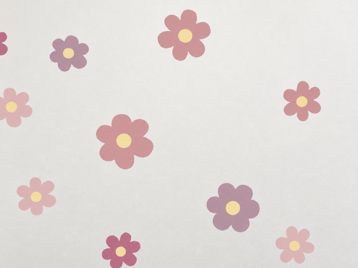 Pink flower wall decals styled in a reading corner