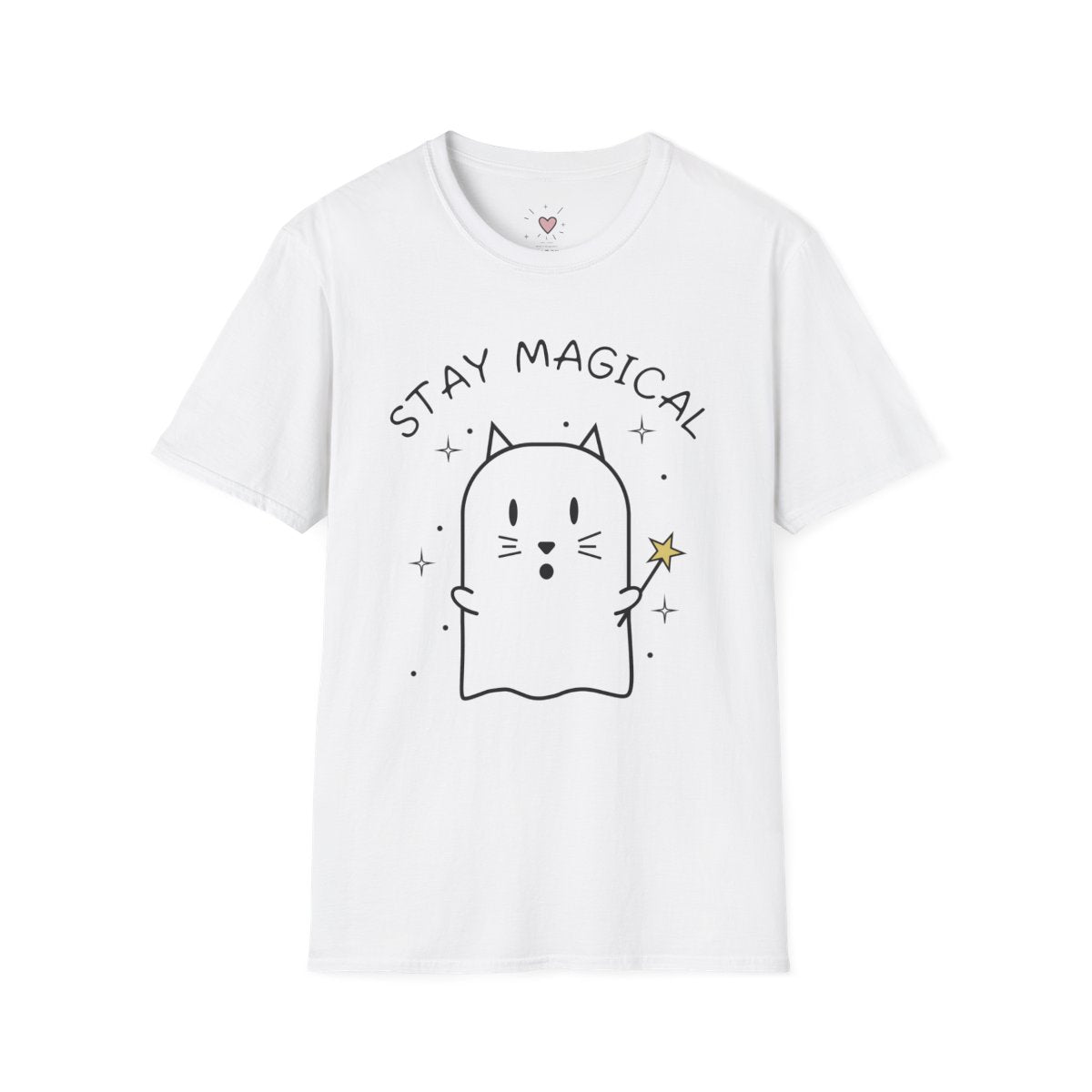 Stay Magical ghost cat T-shirt, front view